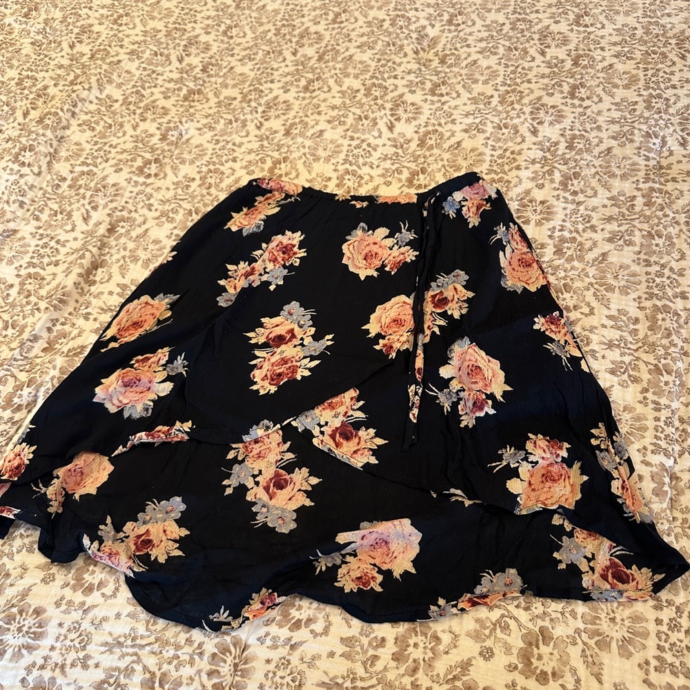 Band of Gypsies Black Floral A-Line Skirt